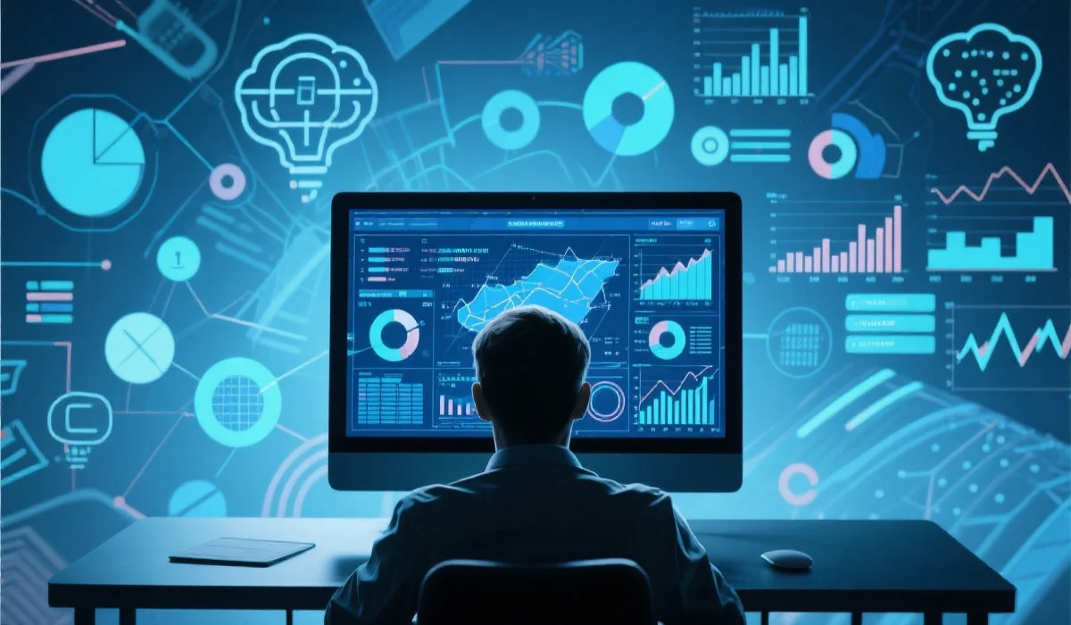 一个人正在进行数据分析和制定决策